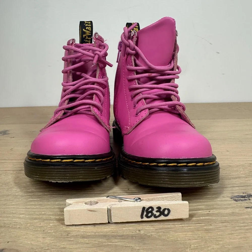 Dr. Martens 1460 Delaney Boots Kids 10 Pink Leather Side Zip Combat 15382670